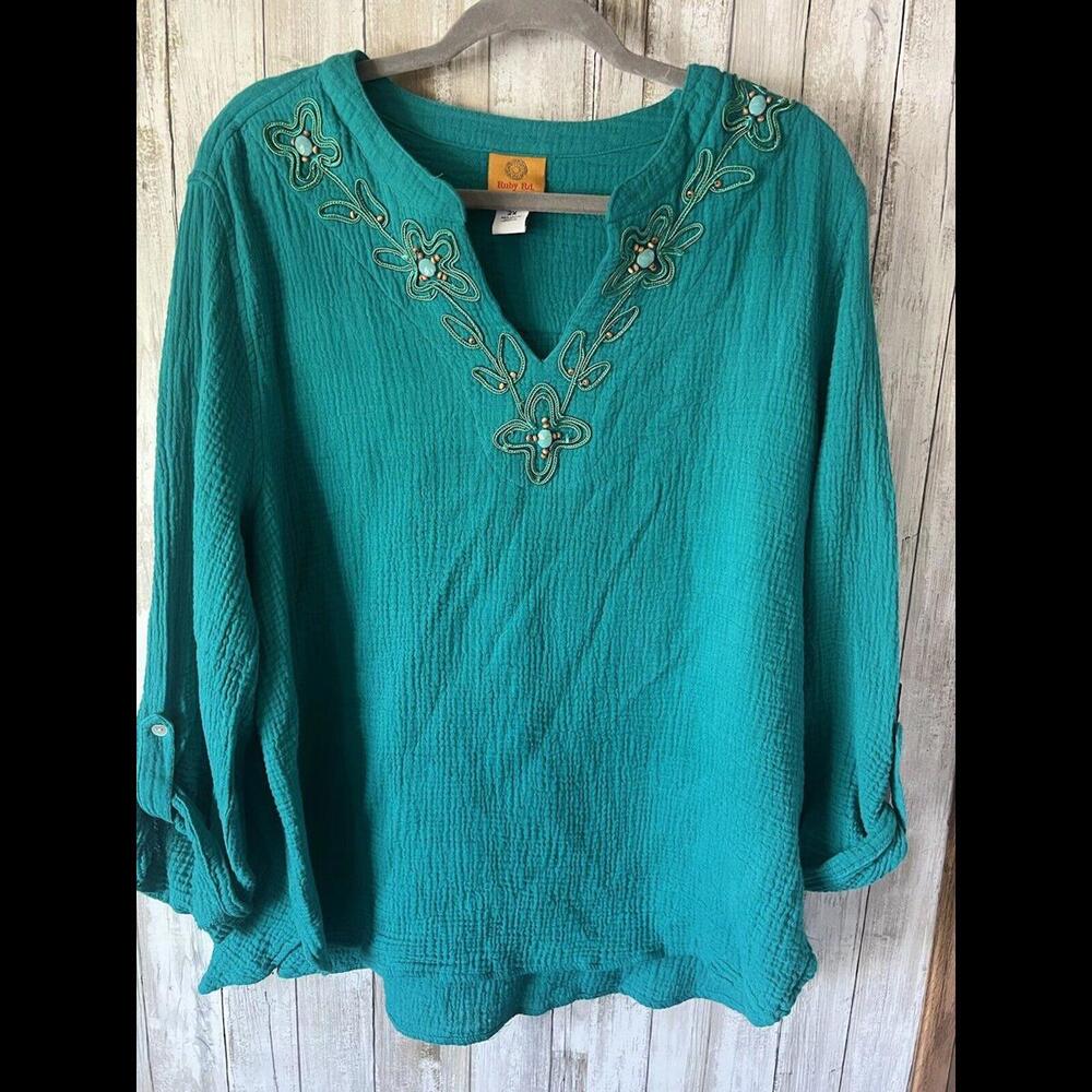 Ruby Rd. 2X Embroidered Boho Tunic‎ Top - Picture 2 of 8